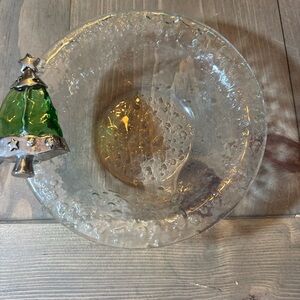 Glass Bowl with Green Christmas Tree Accent